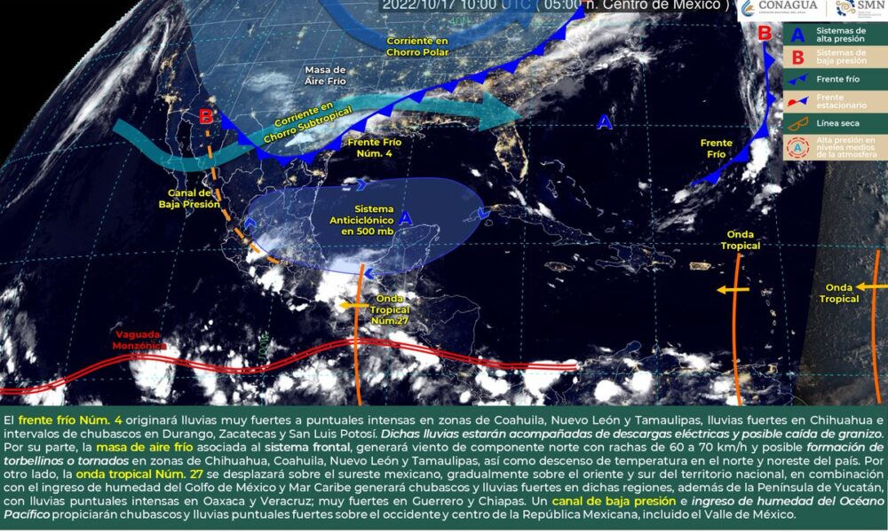 EL FRENTE FRÍO NÚM. 4 OCASIONARÁ LLUVIAS FUERTES EN EL NORTE Y NORESTE MEXICANO