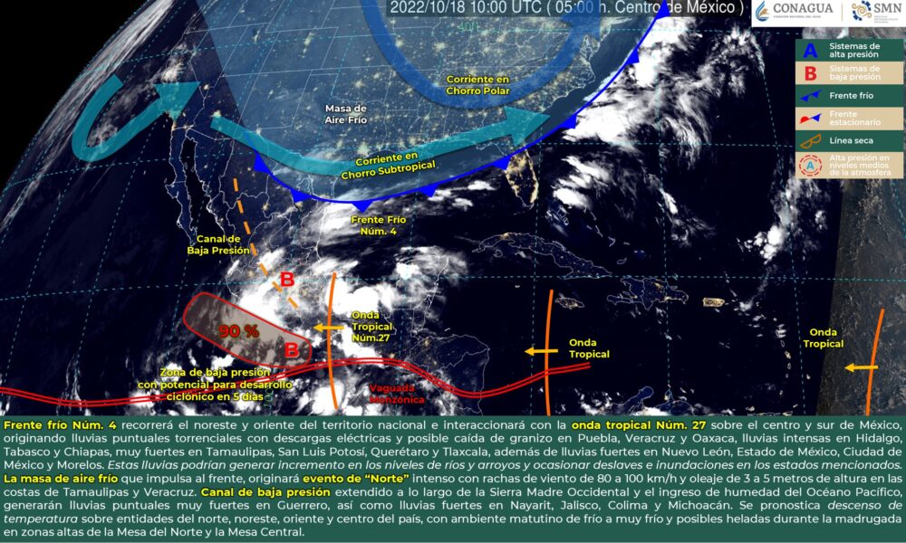 FRENTE FRÍO NÚM. 4 Y ONDA TROPICAL NÚM. 27, SE HARÁN PRESENTES