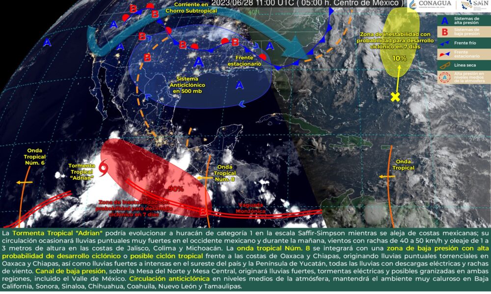 “ADRIAN” FAVORECERÁ LLUVIAS FUERTES A MUY FUERTES EN COSTAS MEXICANAS