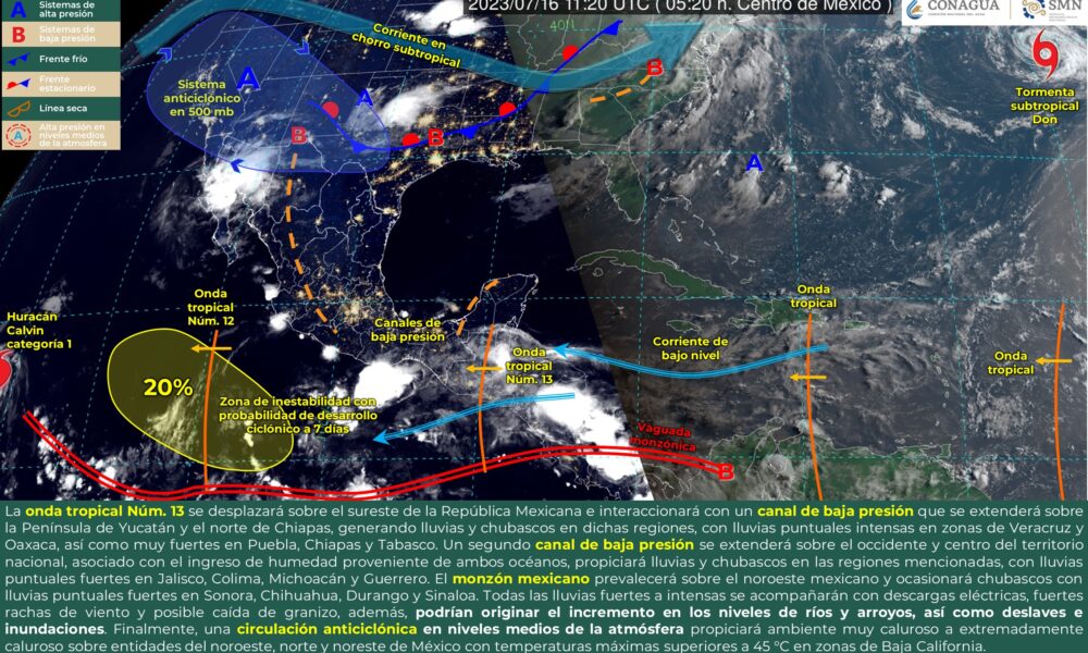 SE PRONOSTICAN LLUVIAS PUNTUALES FUERTES EN SONORA Y SINALOA